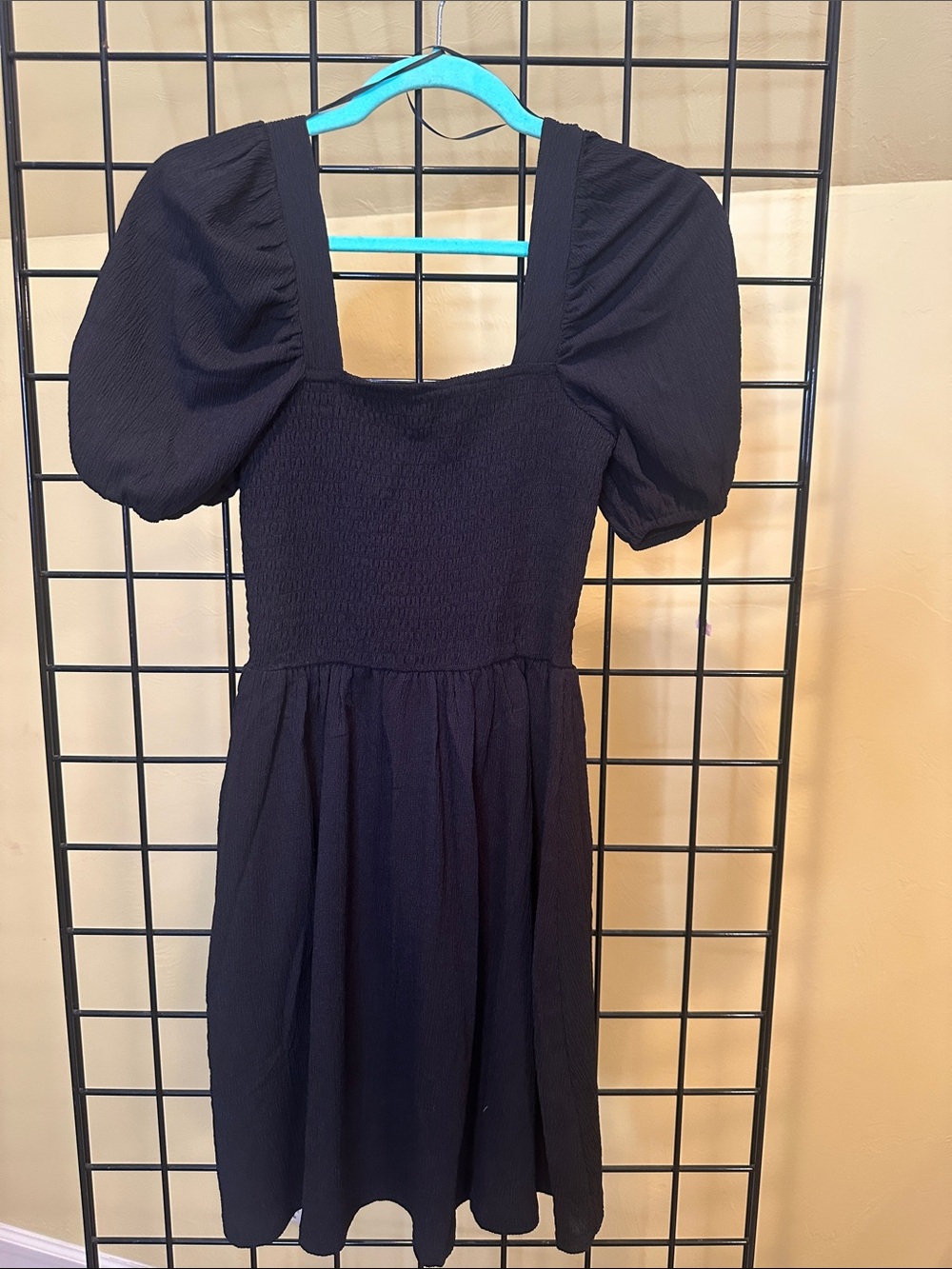Black Puff-Sleeve Square Neck Dress